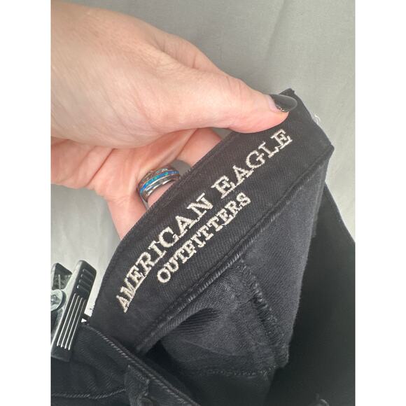 American Eagle Skirt Womens 4 Black Denim Mini Distressed Button Fly Pockets - Picture 4 of 8